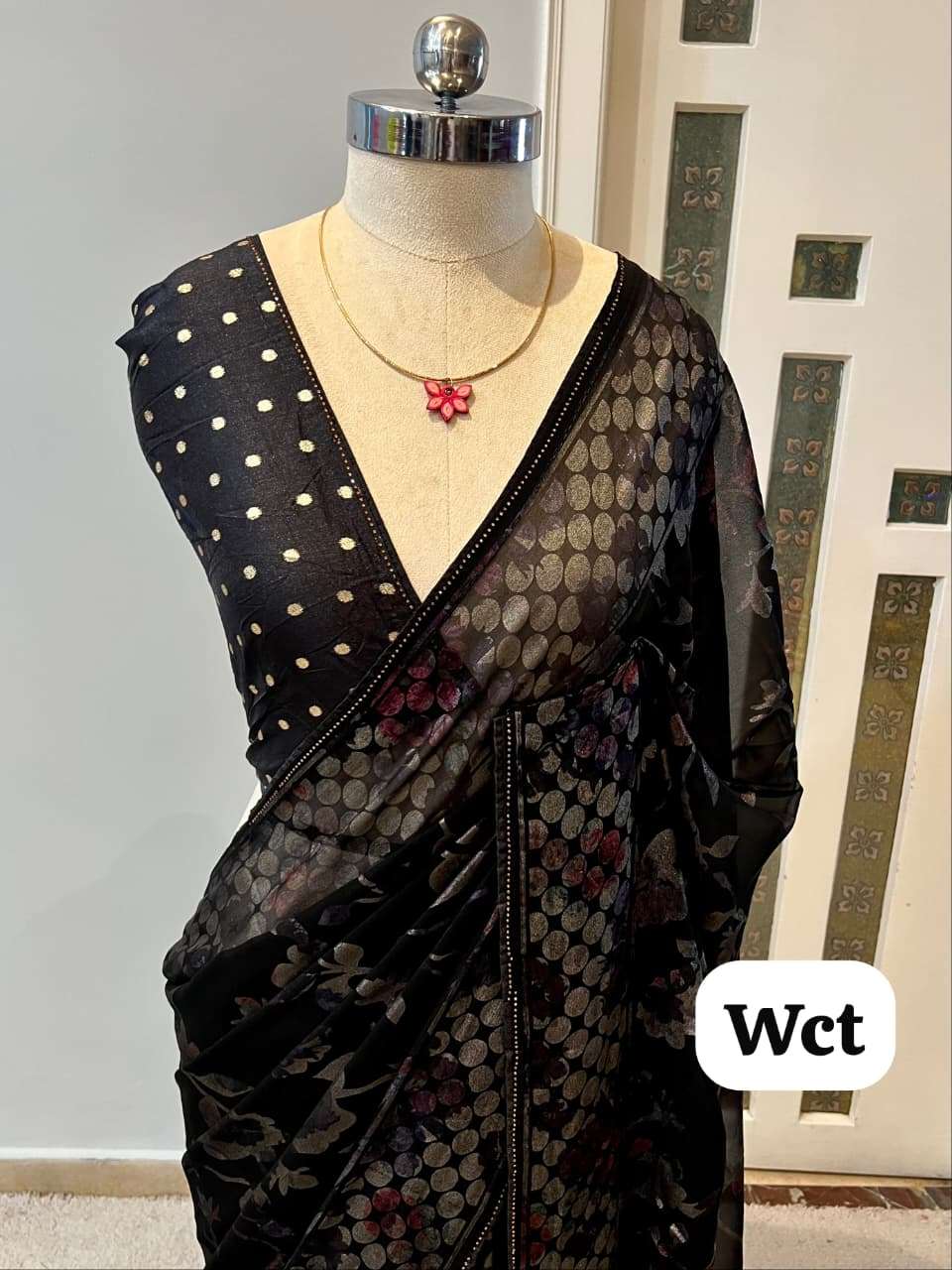  Boutique collection Designed Pure georgette fancy fabric with flower print on saree best rate anjali 